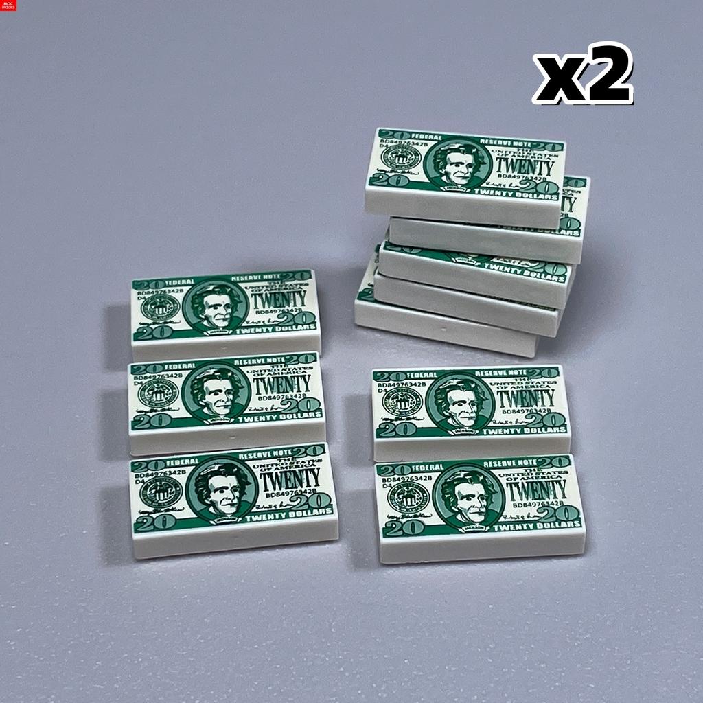 MOC Bricks Bill Dollar 1x2 Money Printed Tiles Euro Street View Cash Treasure Accessories Building Blocks Kids Toys