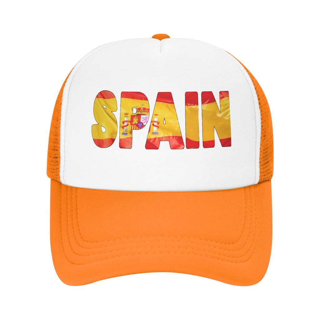 SPAIN Flag Sun Hats Trendy FeUnisex Unisex Mesh Trucker Hat Breathable Print Outdoor Gym Snapback Cap Gift Idea