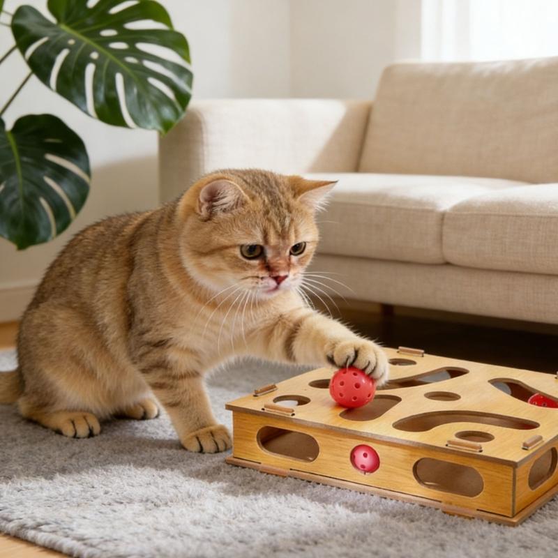 Funny Composite Board Cats Play Set with Track System 3 Balls Teaser Wand for Safe and Healths Pet Fun