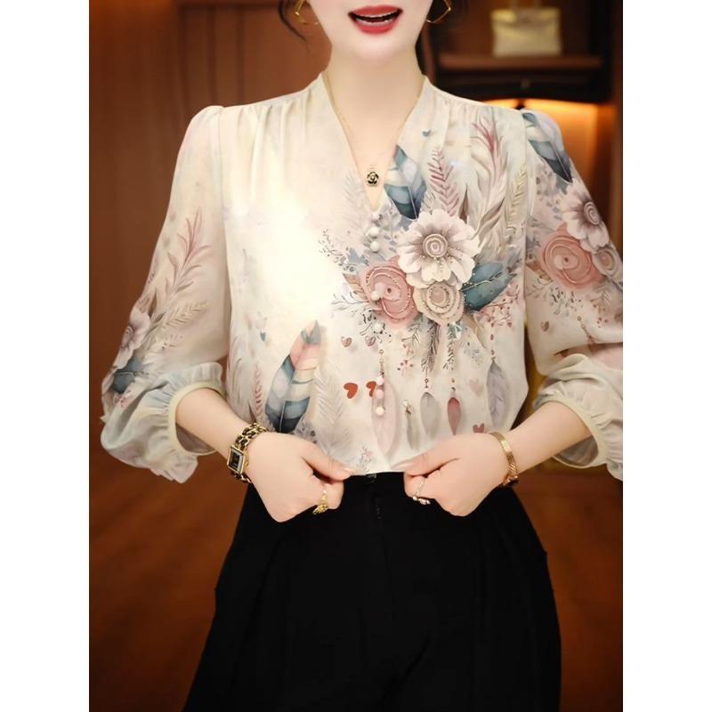 Καλοκαιρινό κομψό πολύχρωμο πουκάμισο τριών τετάρτων με μανίκια, γυναικείο σχέδιο, μοντέρνο, casual τοπ