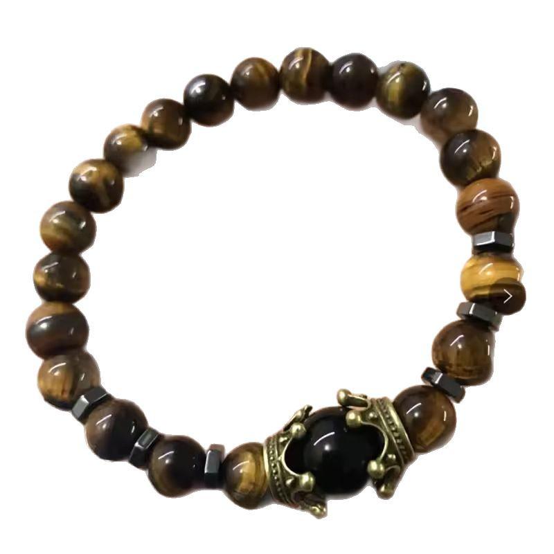 Men's Fashionable Tiger Eye & Turquoise Natural Stone Crown Bracelet