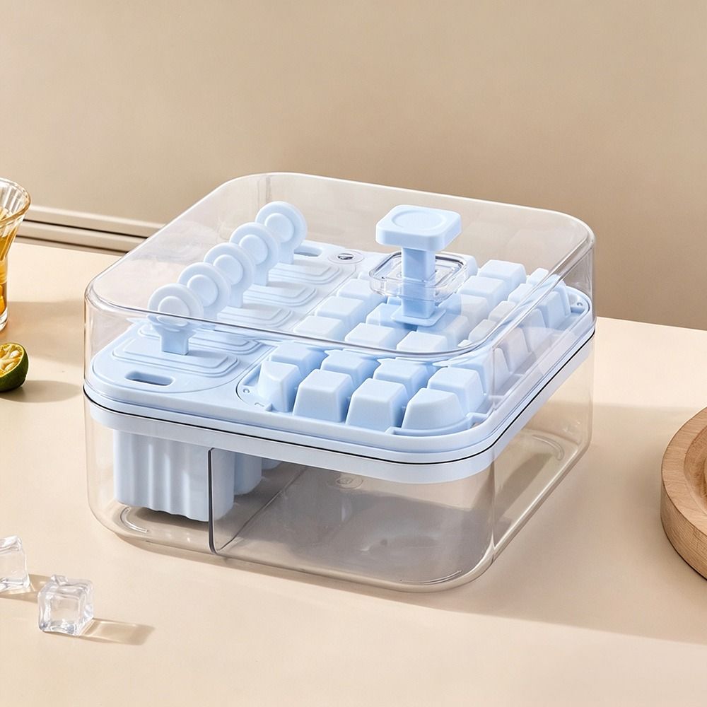 2-in-1 Press Ice Tray Box One-Touch Release Ice Maker Space Saving Ice Cream Mold  Home Kitchen Use