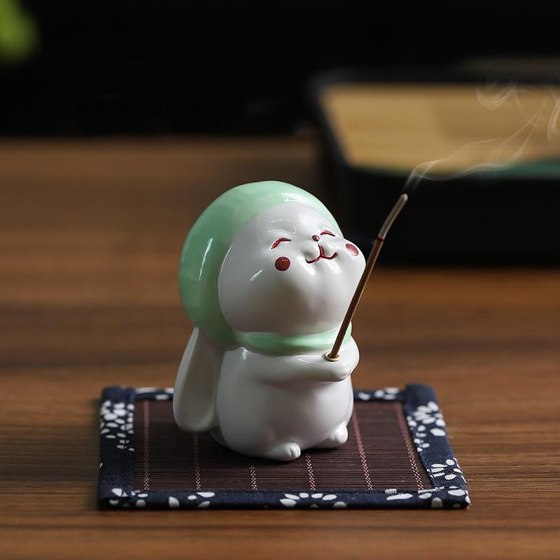 Cute Wishing Rabbit Incense Burner Ceramic Incense Burner Indoor Incense Cable Accessories Incense Burner Rack Exquisite Gift