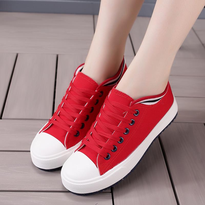 2026 Spring Casual Low-Top Canvas Shoes - Trendy Solid Color Flat-Bottomed Sneakers for Students