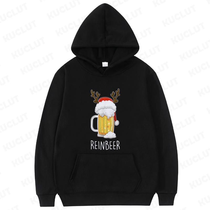 Beer Reindeer Christmas Women's Sweatshirt Drinking Lover Hooded Funny Santa Xmas Graphic Tops Female Pullover Hoodies Outerwear
