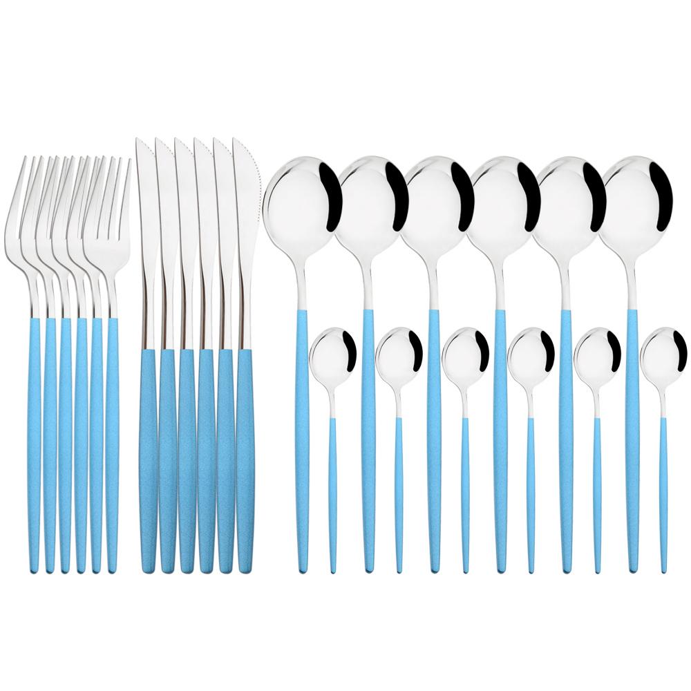 Jankng Gold 24Pcs Dinnerware Stainless Steel Cutlery Set Knife Fork Spoon Western Tableware Set Dinner Kitchen Silverware Set