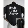 European Sizes Men's Oversized Drop Shoulder T-Shirt with Music Is The Answer Slogan Print - Double-Sided Front & Back Graphic Tee