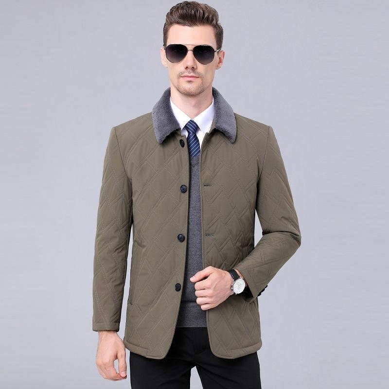 Baumwollmantel für Männer mittleren Alters mit Revers, dünner Seidenbaumwollmantel für Menschen mittleren und höheren Alters, Winterjacken für Väter