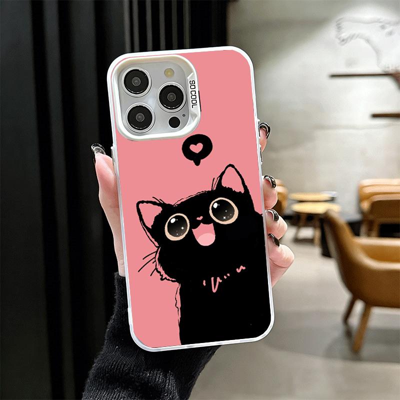 Schwarze Katze Cartoon Niedlich Stoßfest Handyhülle für iPhone 17 Air 16 16E 15 Pro Max 14 Plus 13 Mini 12 Rückseite Anti-Fall Fundas