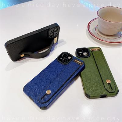 Luxury Leather Wrist Strap Holder Stand Phone Bracket Cover For iPhone 15 14 Pro Max 11 12 13 Pro Max Shockproof Silicone Case