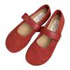 2025 Spring New Suede Red Light Mouth Single Shoes Female Retro Gentle Fairy Style Casual Soft Flat Bottom with Skirt