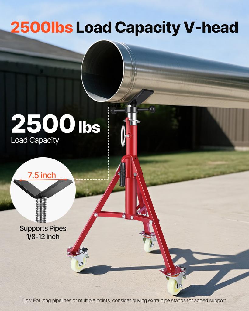 VEVOR Pipe Stand, Pipe Stand, V Head Pipe Stand Adjustable Height 71.12-132.08 cm, Pipe Stands with Casters