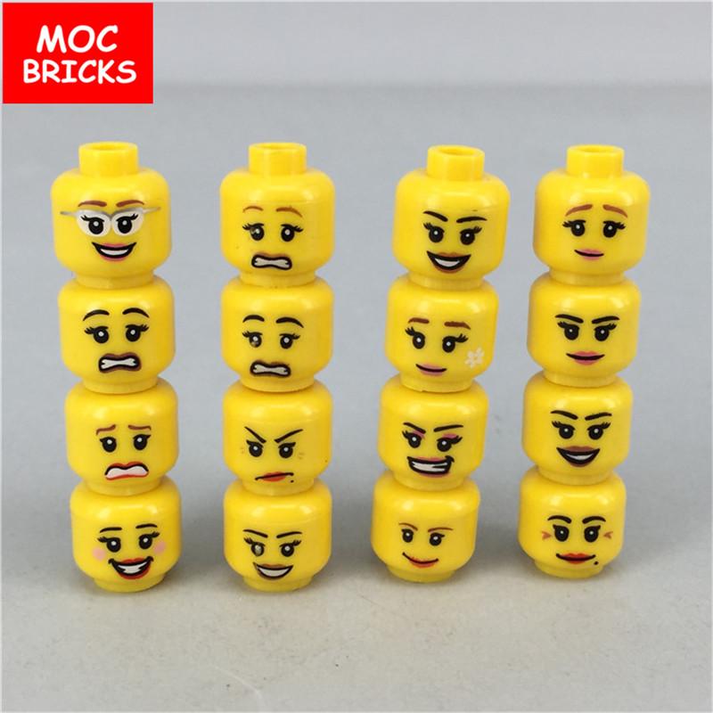 Pack MOC Bricks Figure Face Boy and Girl Head Expression DIY Educational Building Blocks Toys For Children Gifts