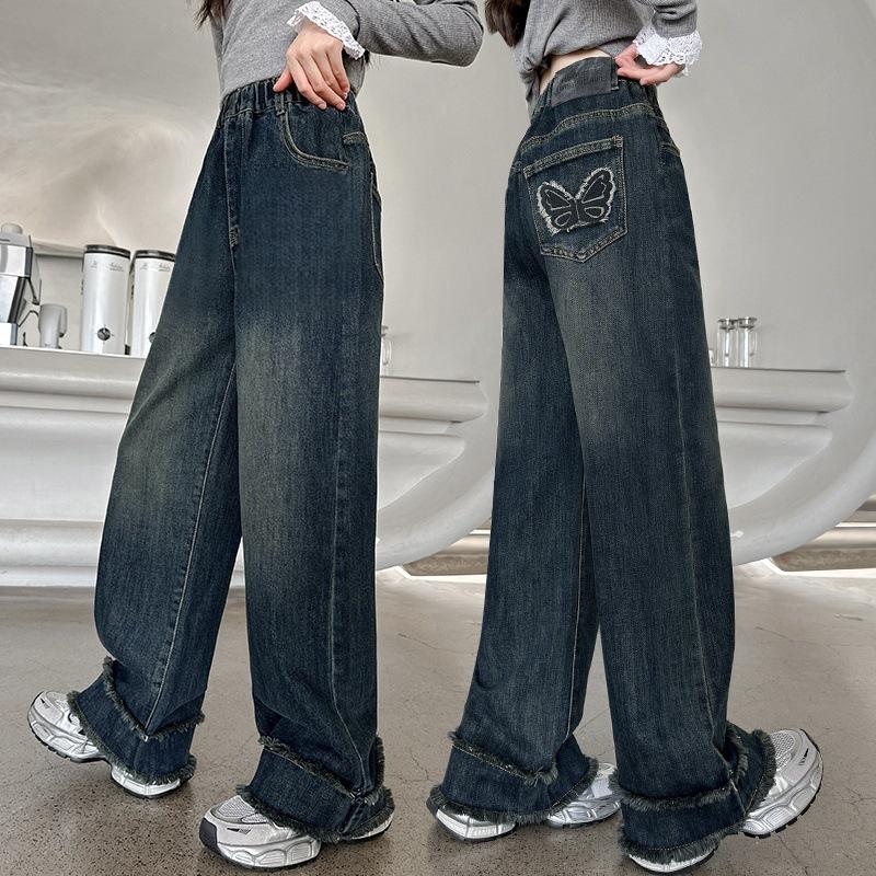 Blugi cu picior larg pentru fete 2025 – Stil primăvară/toamnă, Pantaloni largi cu picior drept pentru copii