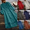 Women's Long Sleeve Button Down Shirt Dress Linen Cotton Blend Lightweight Loose Fit Casual Tunic Top with Roll-Up Sleeves