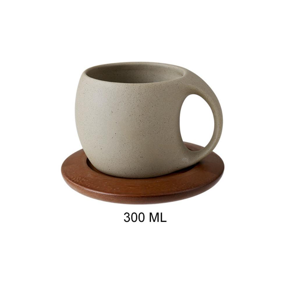 Mit Holzuntertasse Grobkeramik Moderne Kunst Kaffeetasse Abgerundeter Griff Keramik-Teetasse Nachmittagstee