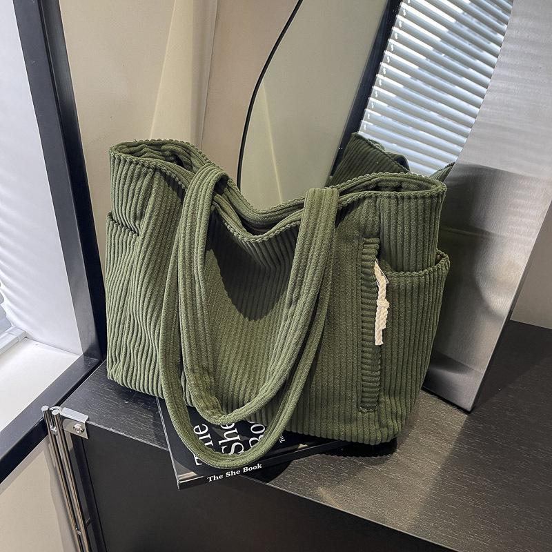 Korean Style Large Corduroy Tote Bag - Versatile Casual Student & Commute Shoulder Bag