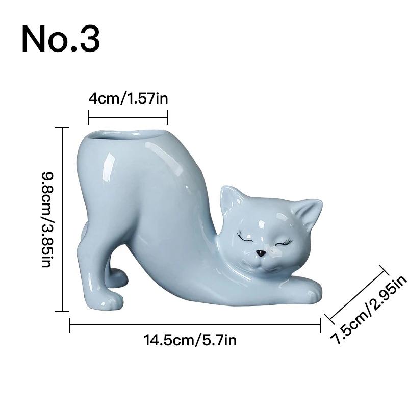 Cartoon Cat Flower Pot Vase Cute Cat Tail Succulent Planting Pots Porcelain Flower Vase Flowerpot Home Decoration Accessories