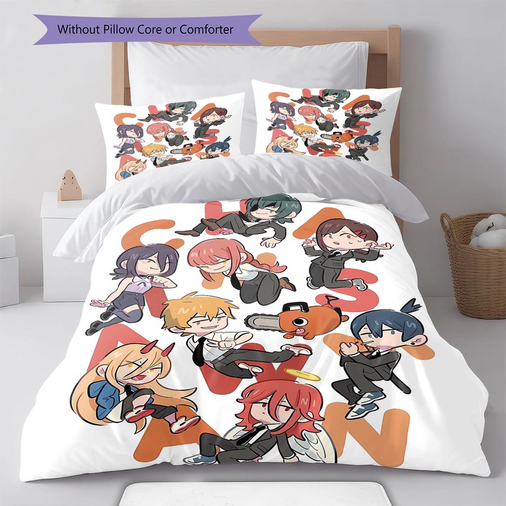 Chainsaw Man Pattern Bedding,Quilt Set Quilt Cover Pillowcase Home Birthday Gift (1 * duvet cover + 2 * pillowcase, without core)