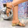 Fashion Women Sandals Lightweight  Golden Shiny Crystals Shoes Women Luxury Party Shoes Woman Summer Strap High Heeled Sandles Female