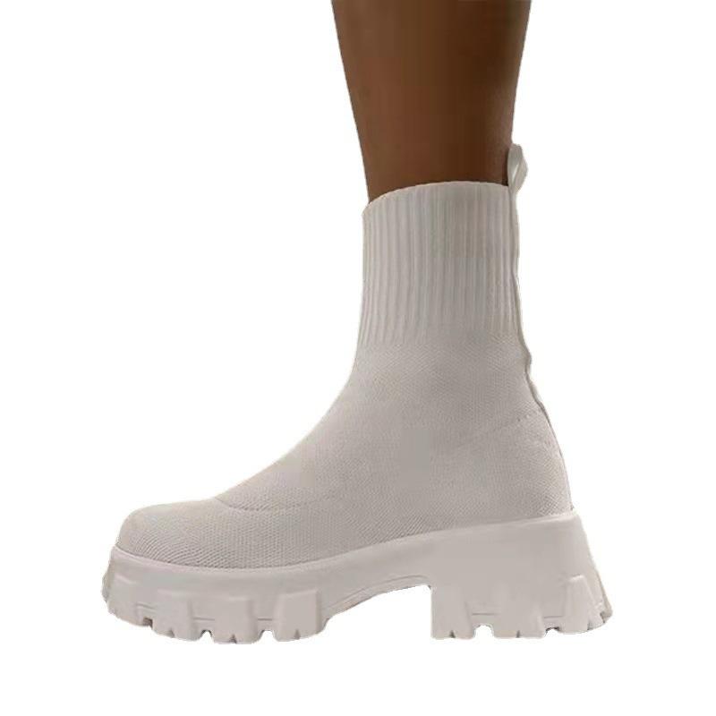Women's fly-woven sports short boots women's autumn and winter new women's boots large size one-pedal socks boots