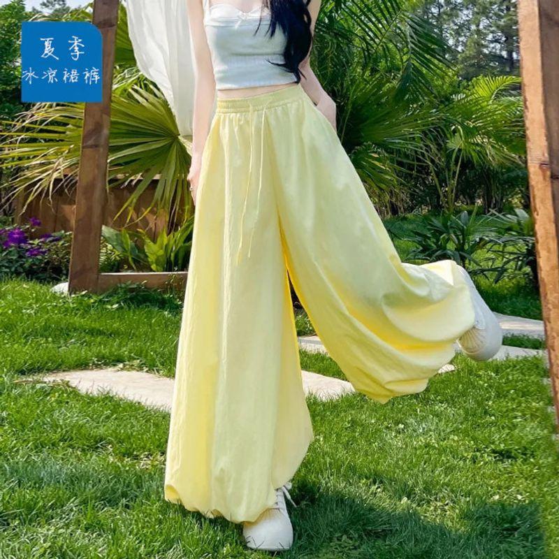 Fashion Flower Bud Skirt Pants Women Summer High Waist Slimming Loose Casual Wide Leg Pants Lazy Feeling Drape Thin Bloomers