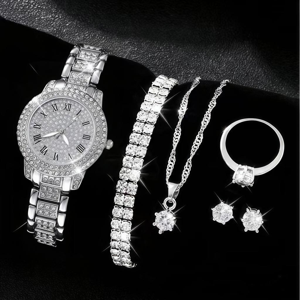 Damen Füllhorn Diamantuhr Set Armband Accessoires Mode Quarz Europäisch Schönes Damenuhr Set