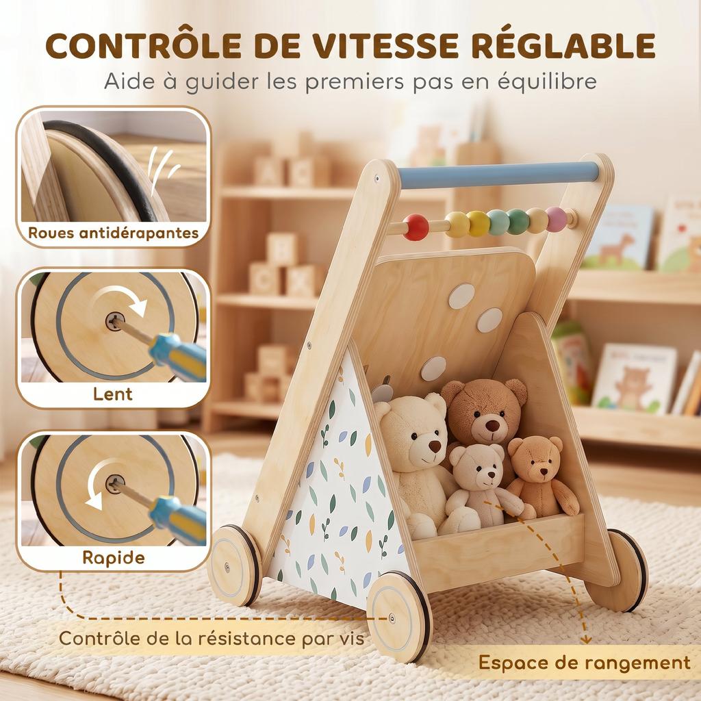 Wooden Baby Walker with Natural Activity Center
