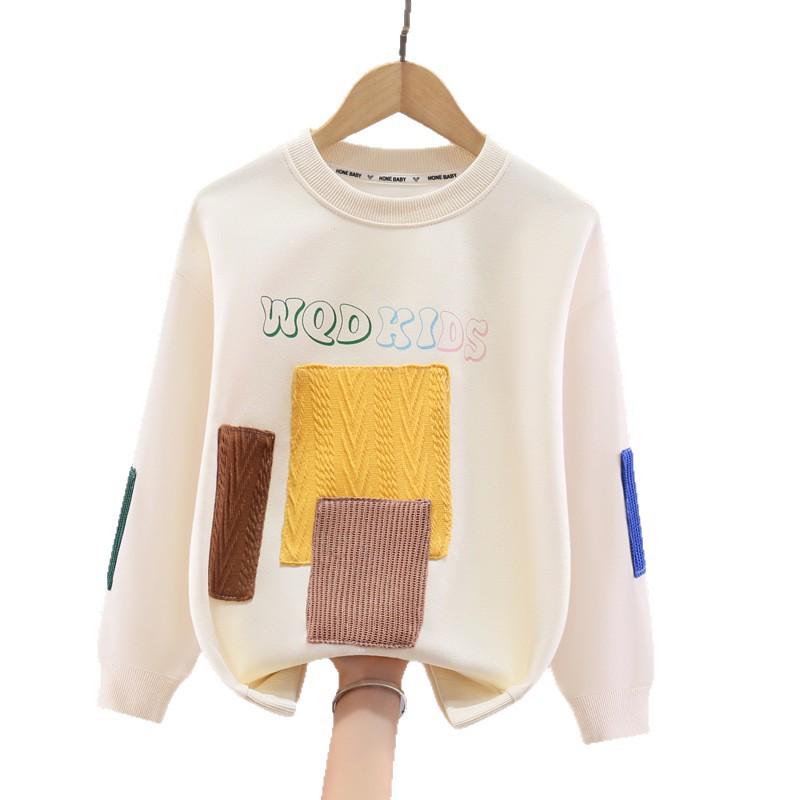 Retro Patchwork Fleecegefüttertes Sweatshirt für Jungen - Langärmeliges, verdicktes T-Shirt für Frühling und Herbst.