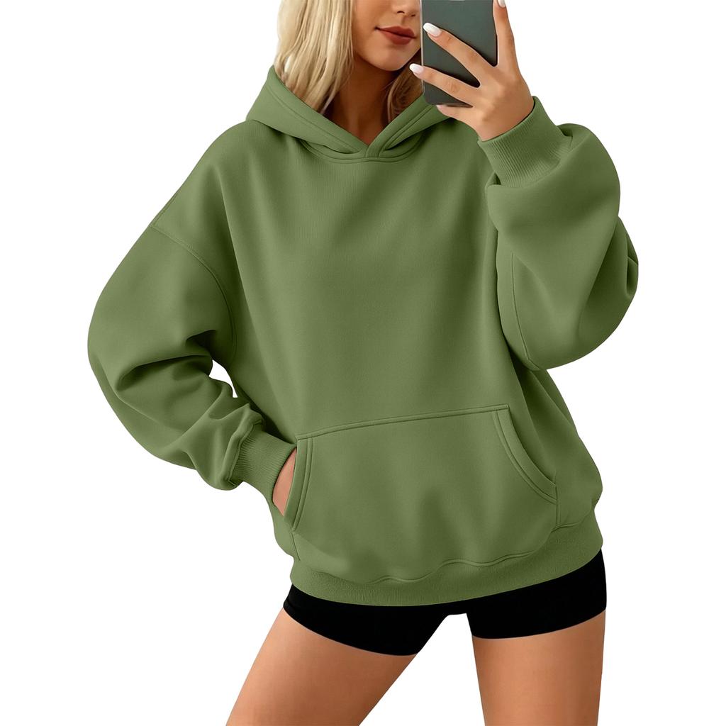 Women's Color Long Sleeve Hoodie with Front Pocket, Loose Fit Pullover for Casual Daily Wear