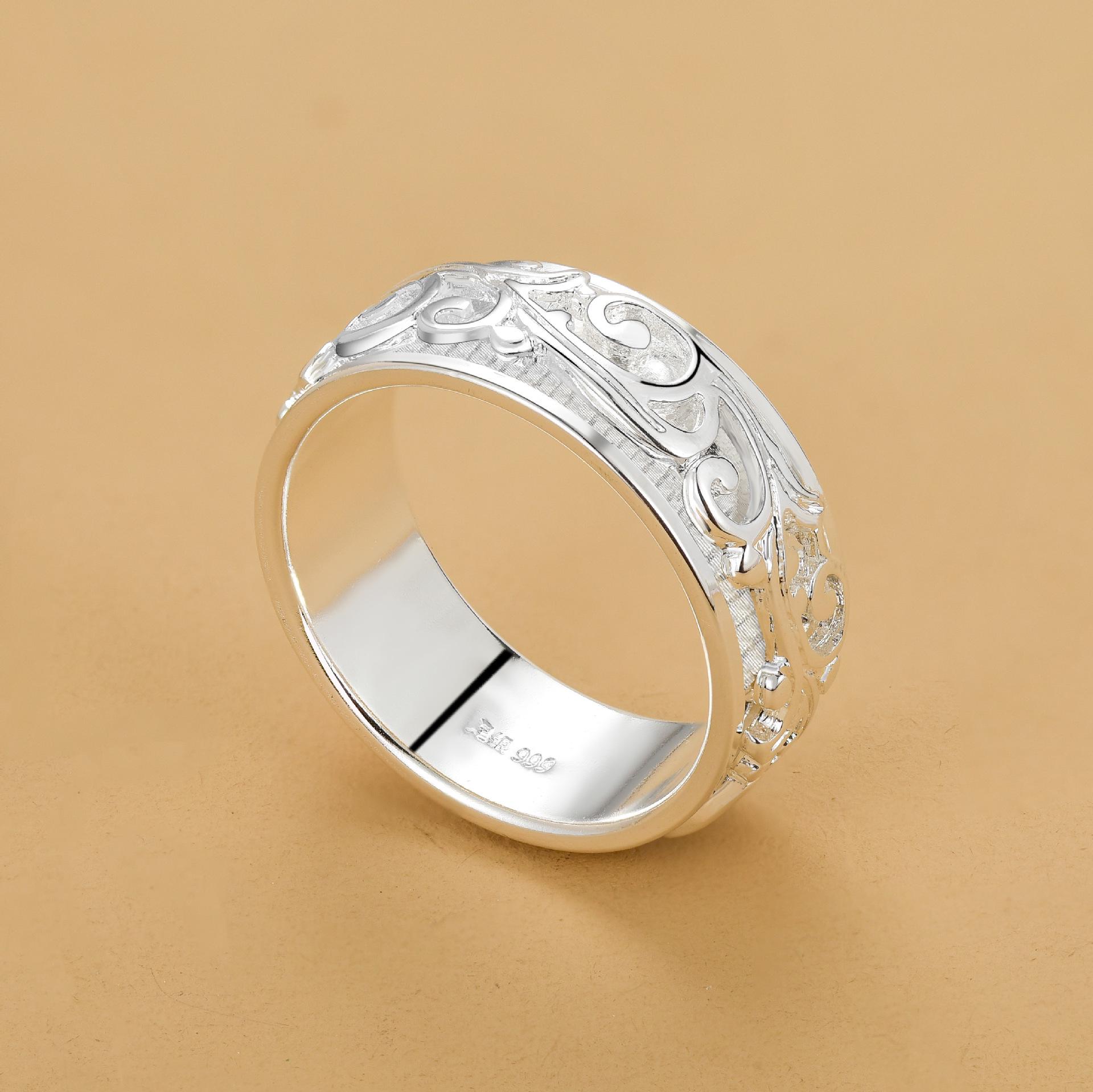 Unisex Thai Silver Wisteria Rotating Ring - Personalized Index or Pinky Decompression Ring Size 22 (62mm circumference)