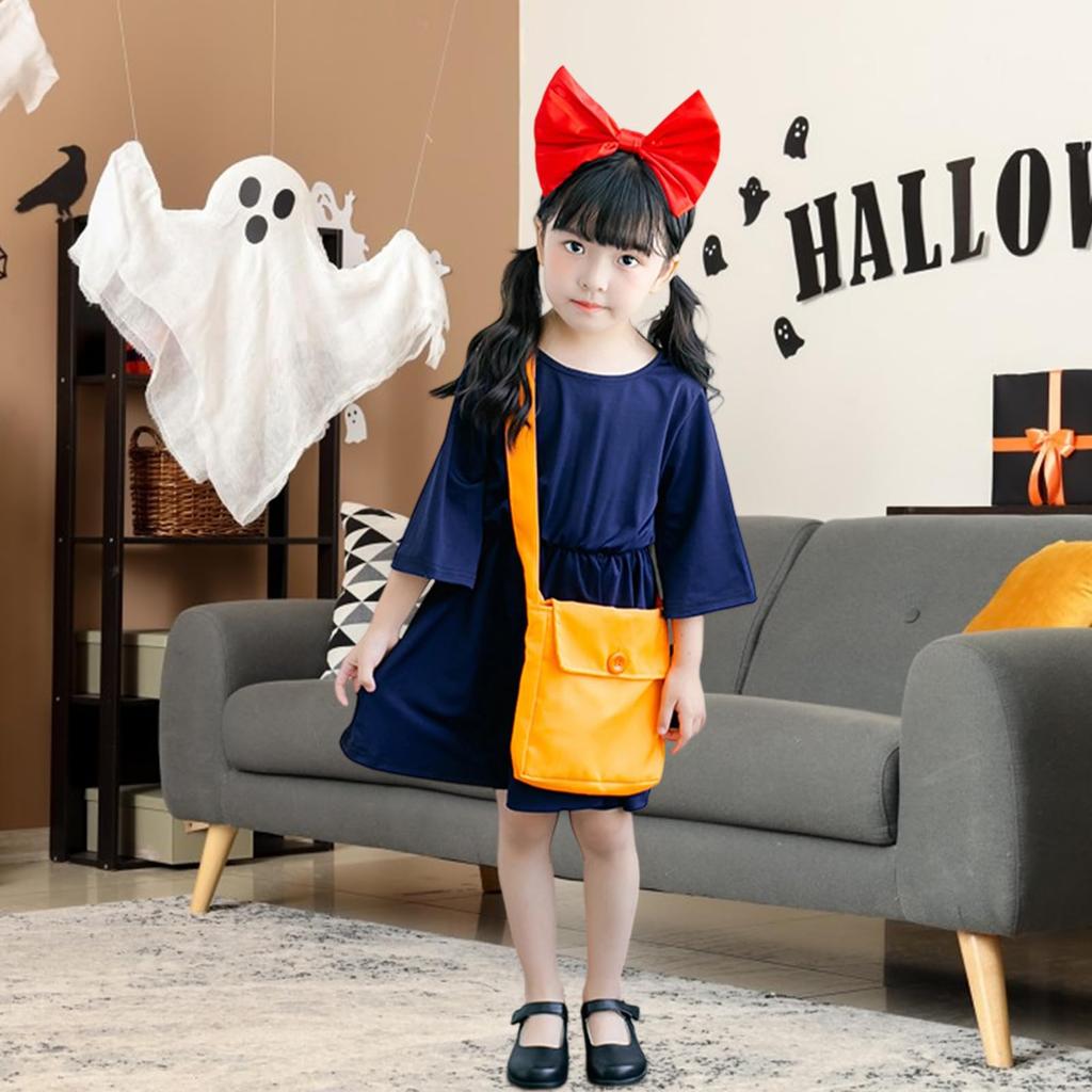 Joyasslly Girls' Witch Halloween Costume, Cute One-Piece Set with Headband and Bag, Perfect for School Festivals, Events, Parties, Photos, and