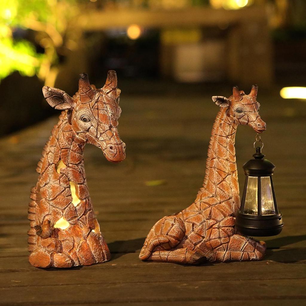 LED Solar Resin Giraffe Statue Outdoor Decorations Garden Statue Art for Lawn Porch Walkway Yard