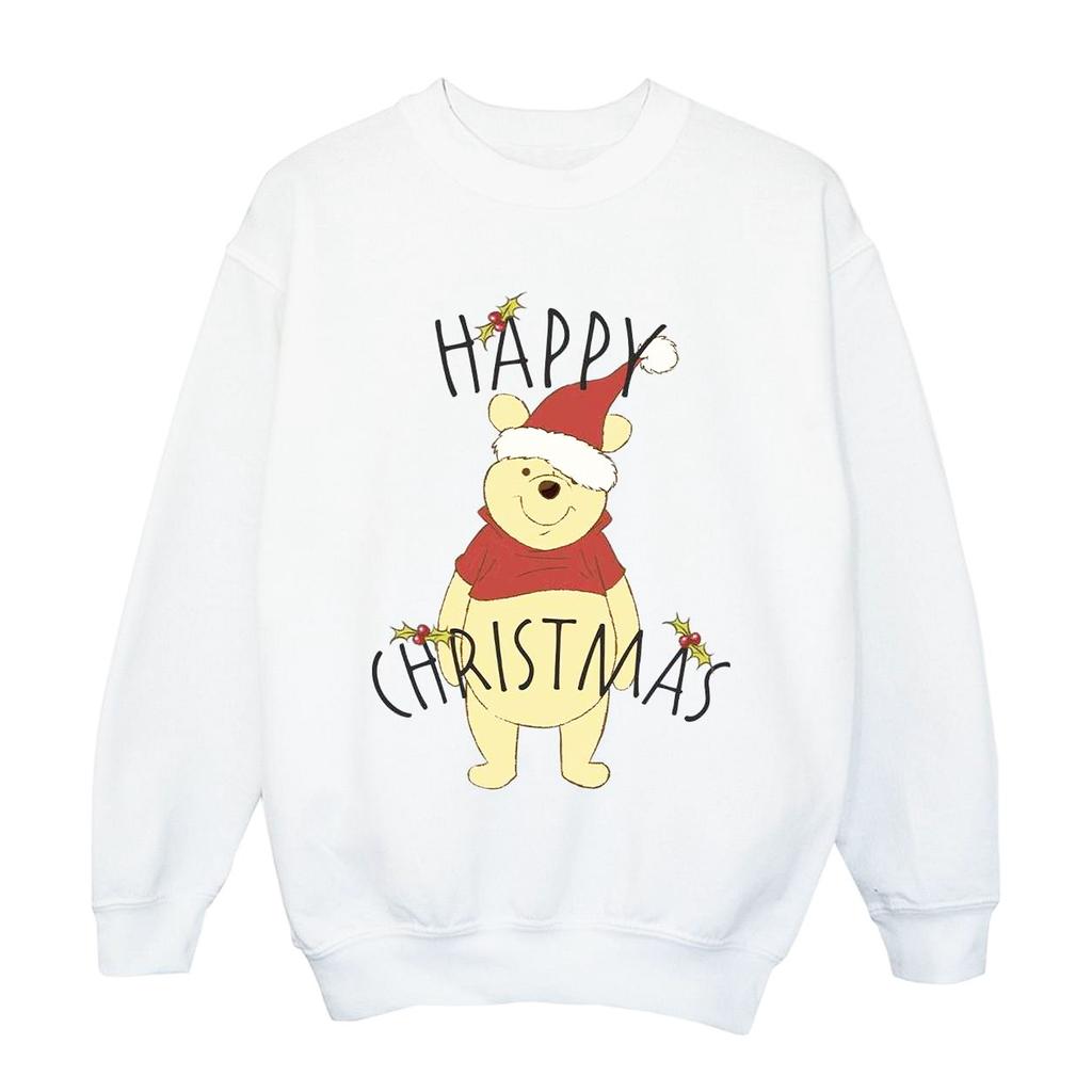 Disney Girls Winnie The Pooh Happy Christmas Holly Sweatshirt