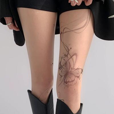 Sexy punčochy s potiskem Any-cut s motýlem z cákanců - Niche Baddie Všestranné základní punčochové kalhoty pro ženy, letní tenké tělové