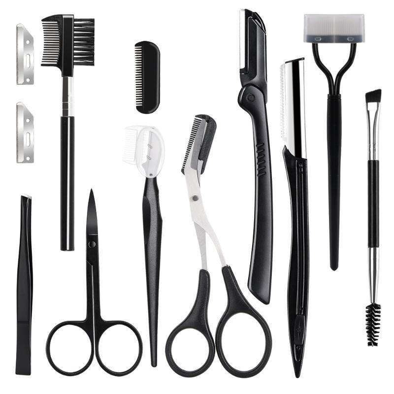 17Pcs Eyebrow Grooming Shaping Kit Safe Stainless Steel Tools with Portable Storage Bag for Home Daily Use