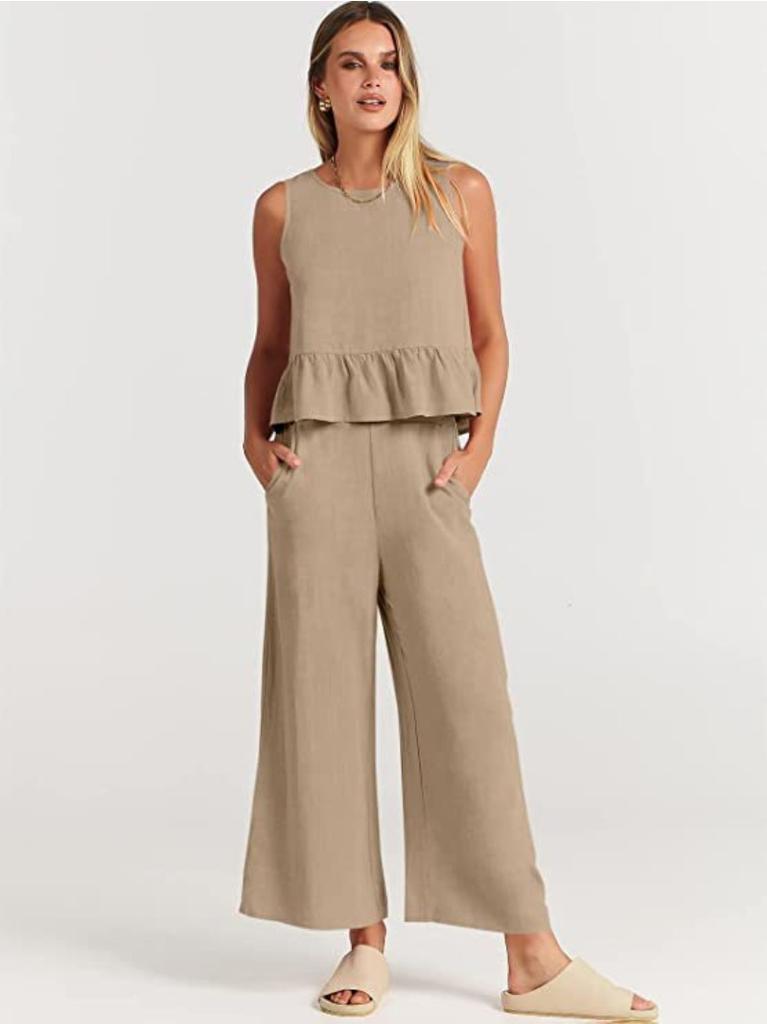 New Summer/Fall Sleeveless Tank Top and Wide-Leg Cropped Pants Casual Set for Women