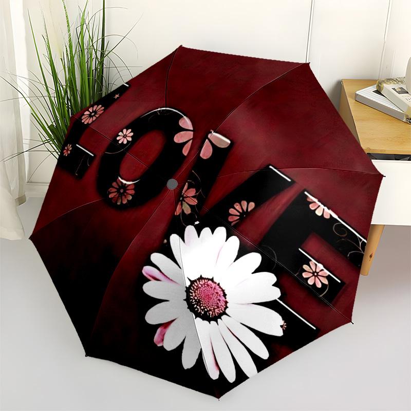 

1pc Floral Love Sign Automatic Folding Umbrella - Portable Collapsible Design, 8-Rib Iron Frame, Durable Fabric yy251125029
