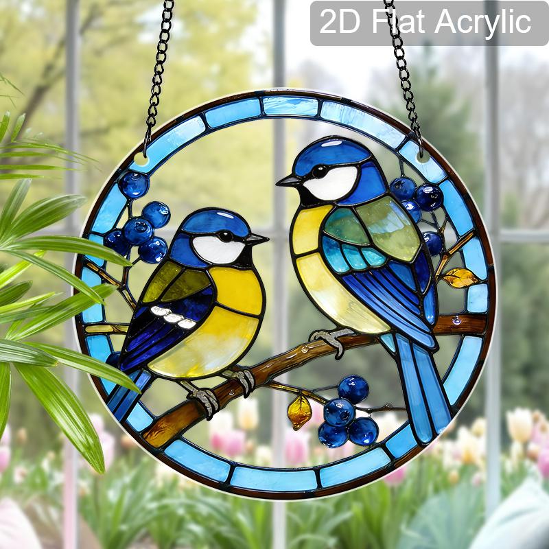 Acrylic Two Birds Suncatcher Stained Glass Effect Window Hanging Ornament Bird Themed Gift for Home