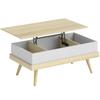 Lift-Top Coffee Table, 3 Hidden Compartments, Wooden Legs, 100 x 79 x 54 cm, Natural White