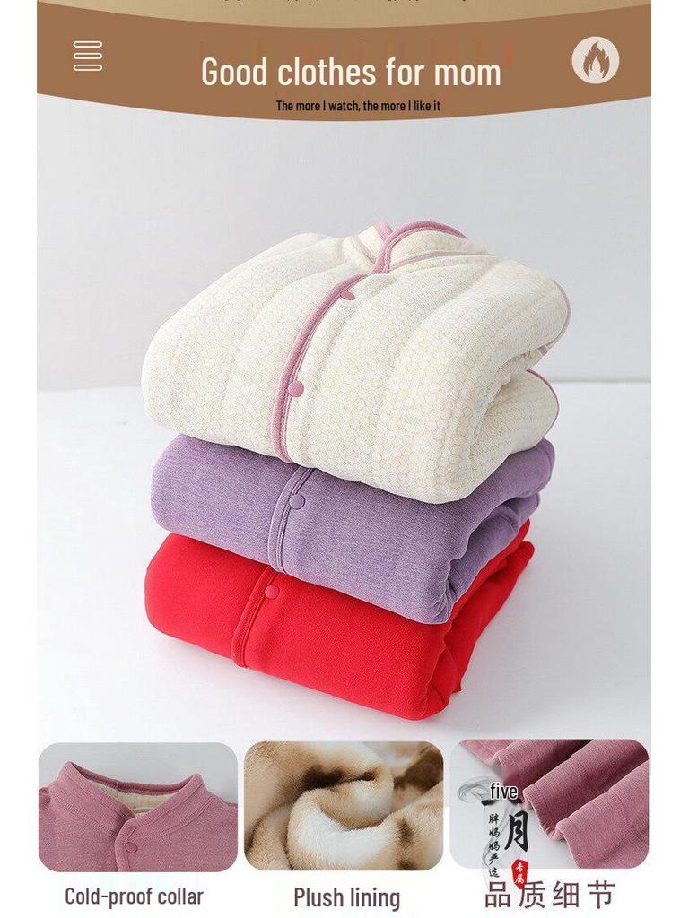 Fleece-Lined Thermal Cardigan and Thick Winter Coat for Middle-Aged and Elderly Women