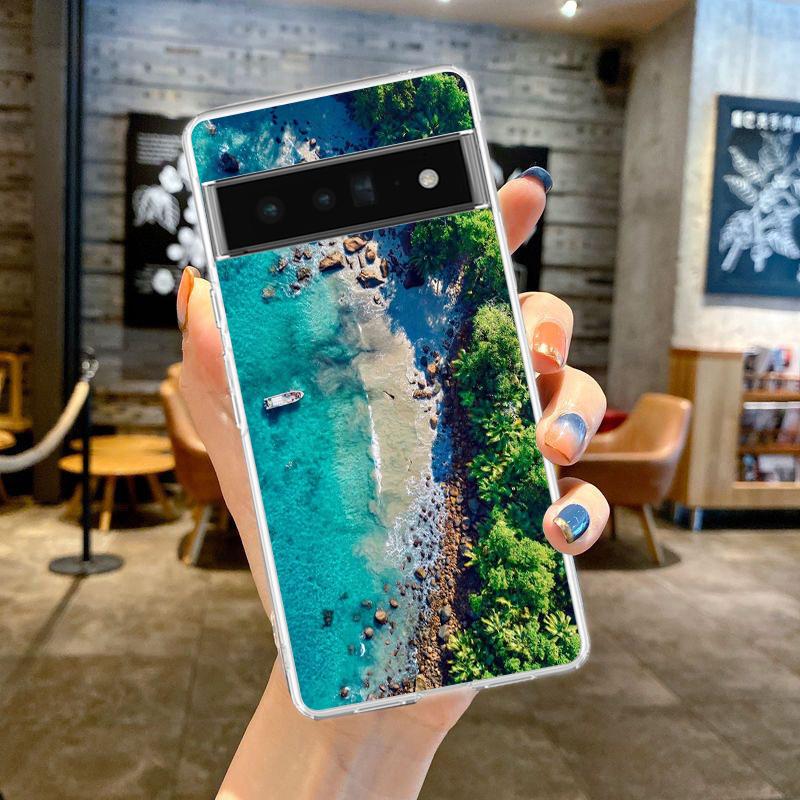 Niebieskie niebo plaża dla Google Pixel 8 7 6 Pro 6A 5 4 5A 4A 3A XL 5G etui na telefon silikonowy odporny na wstrząsy miękki przezroczysty pokrowiec Fundas