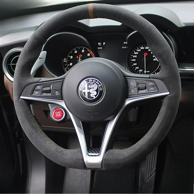 Hub Caps Hand Stitched Renovation Non-slip Wear-resistant Black Leather Car Steering Wheel Cover For Alfa Romeo Stelvio Giulia 2 XGHIJ1