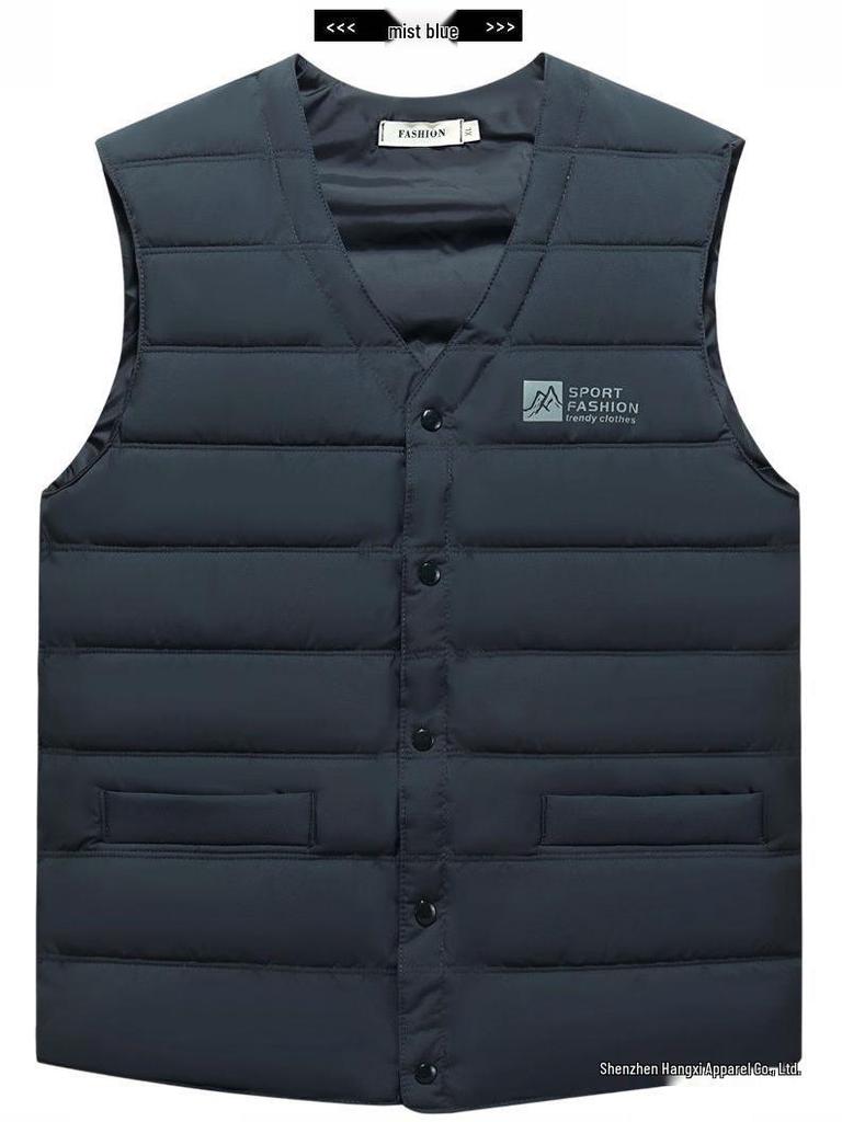 Men's Plus Size Cotton Vest - Sleeveless, Warm, Casual Fit for Seniors - Ideal for Autumn and Winter