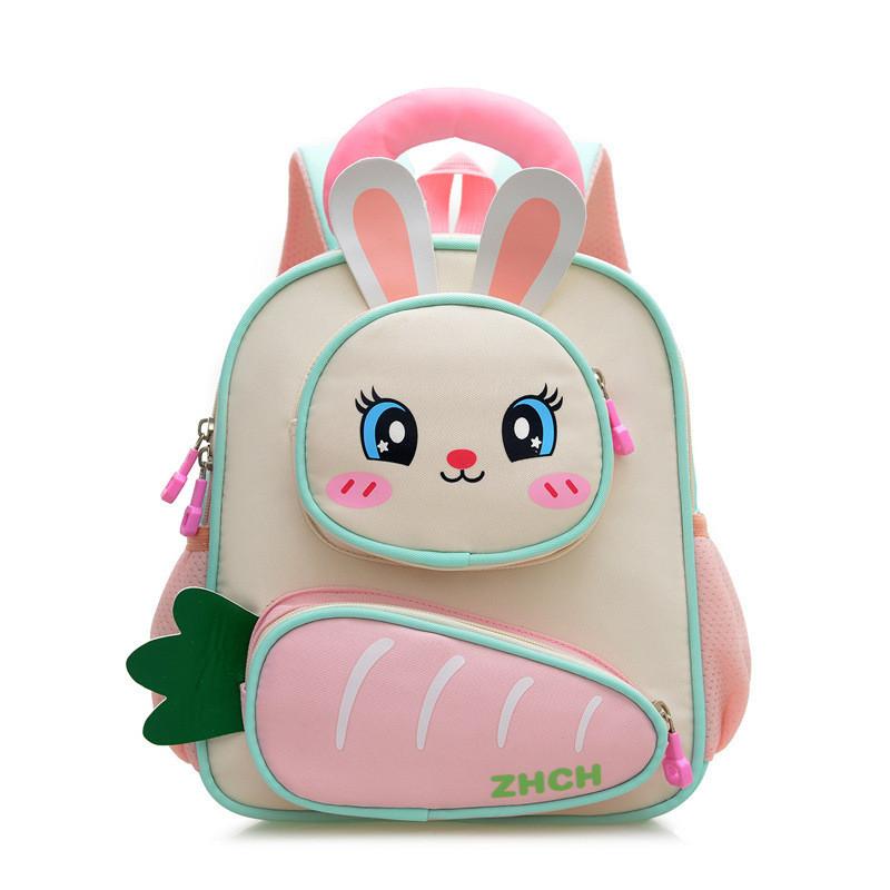 Kids Cartoon Bunny Backpack With Breathable Nylon For Preschool Kids GreenPink