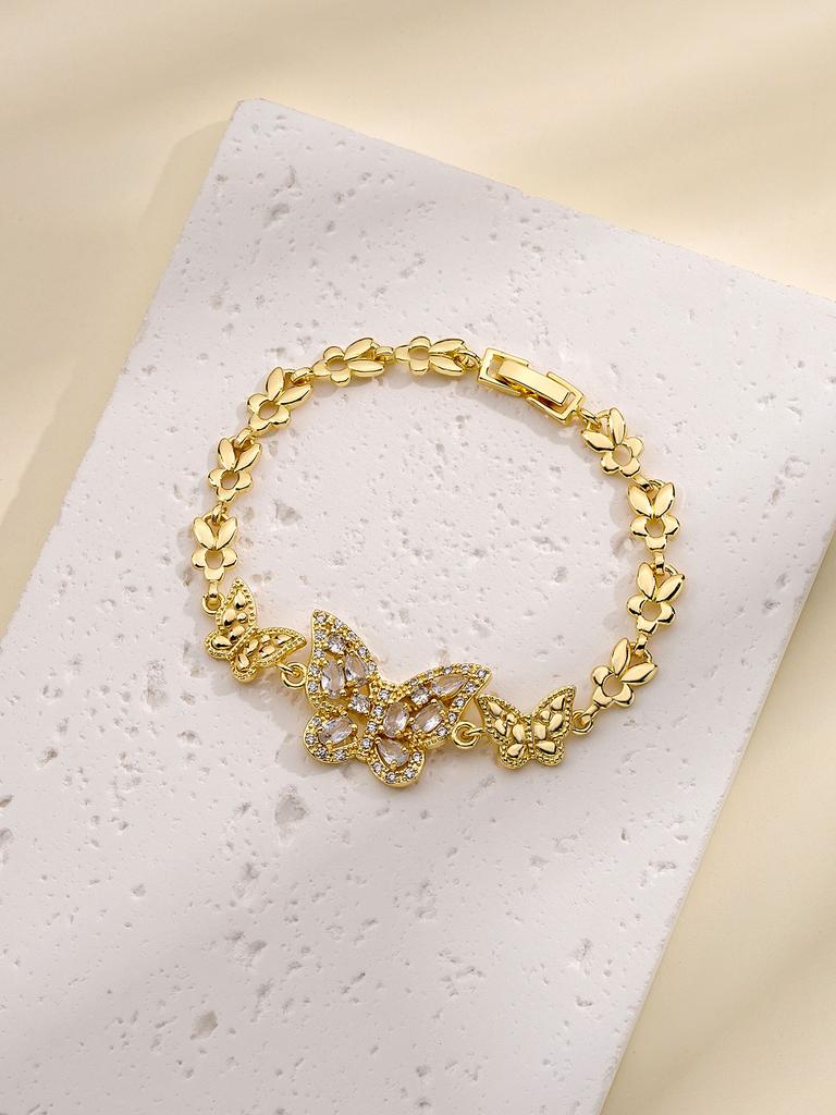 FanSibao 3 Zircon Inlaid Butterfly Bracelets for Women Exquisite Gold Plated Jewelry