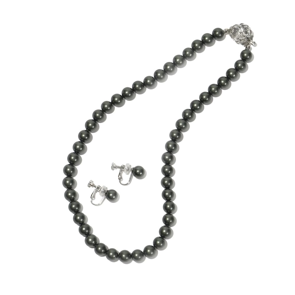 Warranty Pearl Necklace and Earrings Set Pearl Made In Japan Natural Shell Pearl 8mm Beads Production 10 Sizes Choice of Cases White Gray Black with