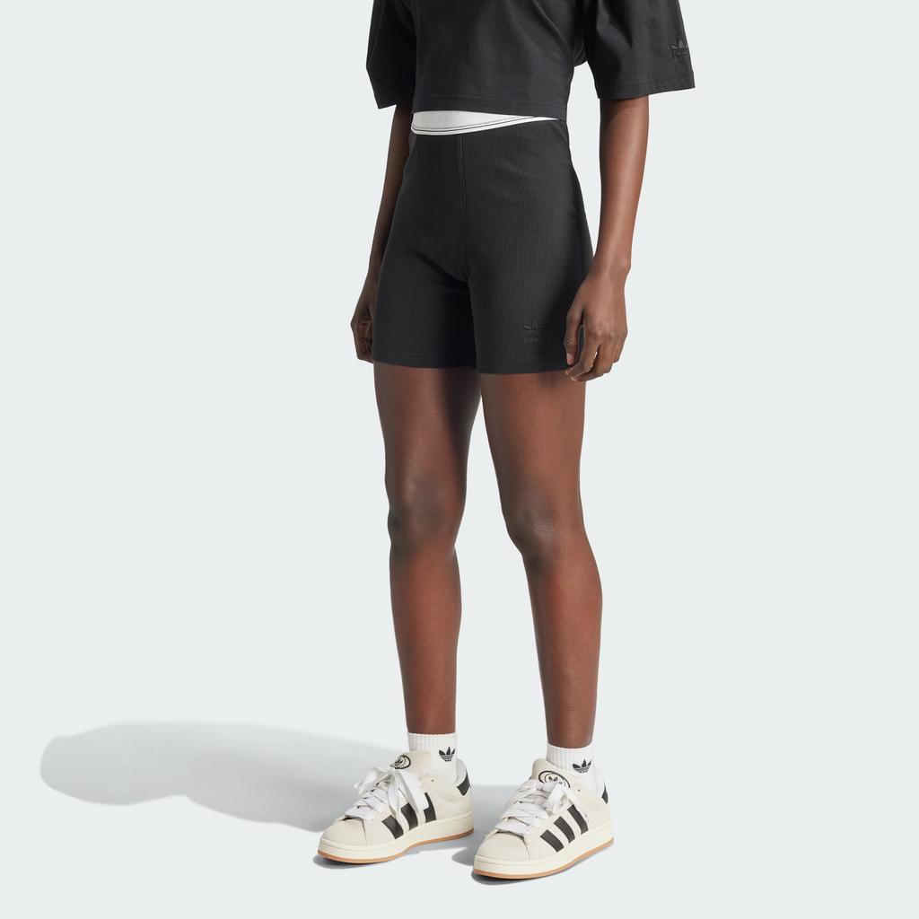 adidas Originals Tape Short Tights Color Block Ribbed Knit Sports Shorts Women Shorts Black IS2364