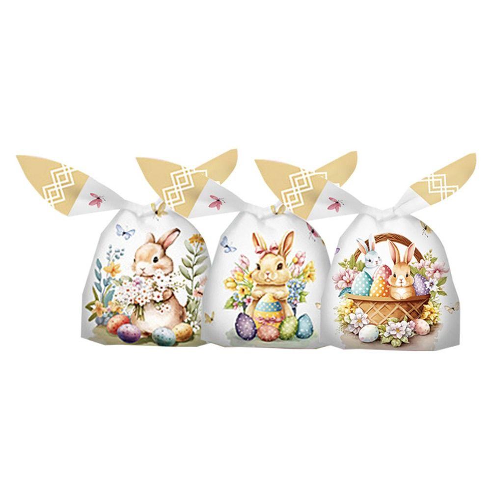 50PCS Drawstring Easter Candy Bags Snack Decoration Easter Eggs Easter Gift Bag Rabbit Ears Party Supplies Cookies Snack Packing