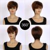 Modische kurze synthetische Perücke für Frauen, geschichtetes Haar, Perücken mit Pony, blond, schwarz, Ombré-Perücke, hitzebeständige Perücke